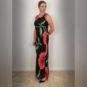 Nostalgia dress black with red poppies. Sheer with lining. Like new. Small